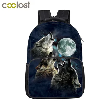 

Cool Moon Howling Wolf Backpack For Teenage Children School Bags Women Men Travel Bags Laptop Backpack Bookbag Hip Hop Bag