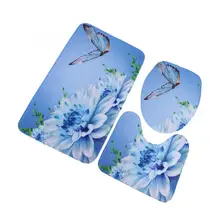 Полиэстер 3 шт цветочный принт нескользящий коврик для ванной комнаты стойка для тряпок Крышка для унитаза набор