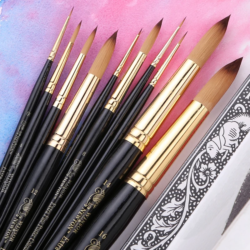 Winsor & Newton Black Handle Nylon Round Paint Brushes For Gouache