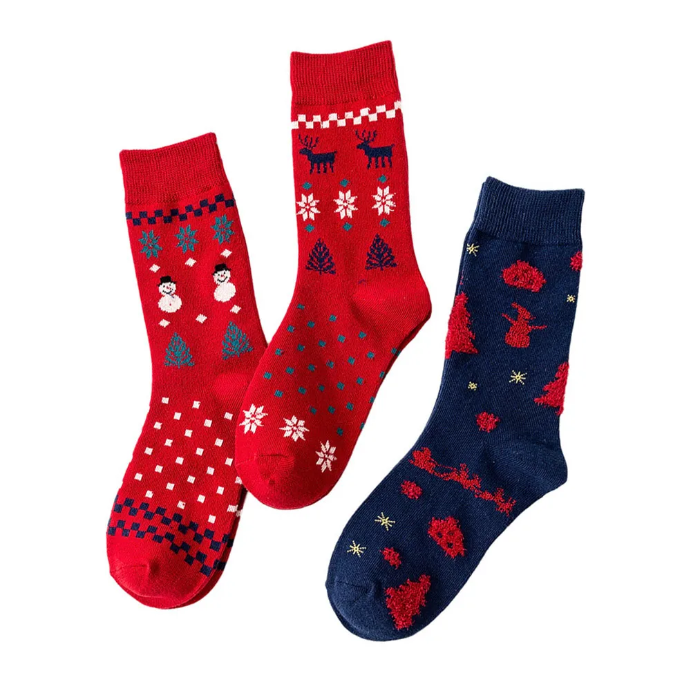 3 пары зимних теплых носков, рождественские хлопковые носки с рисунками животных, лось, рождественский подарок, модные женские зимние носки