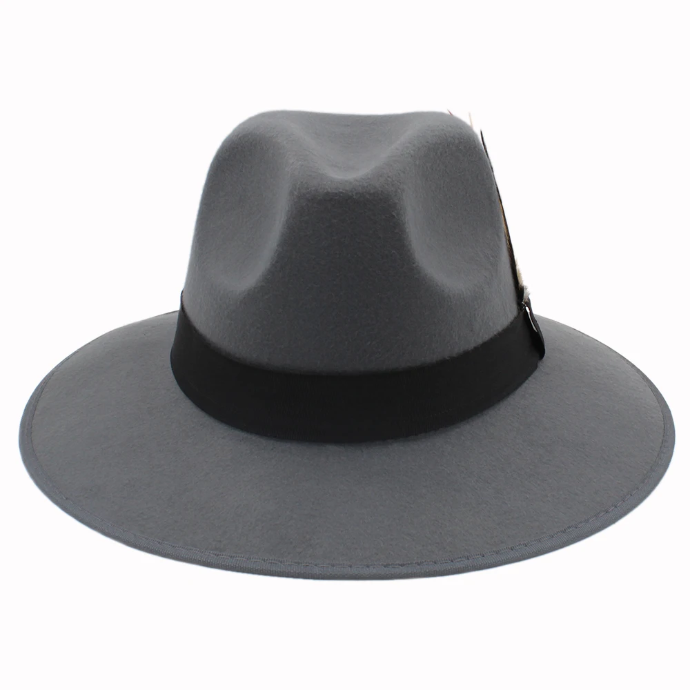 Унисекс для мужчин и женщин Ретро стиль шерсть Fedora Derby Трилби шляпа черная лента