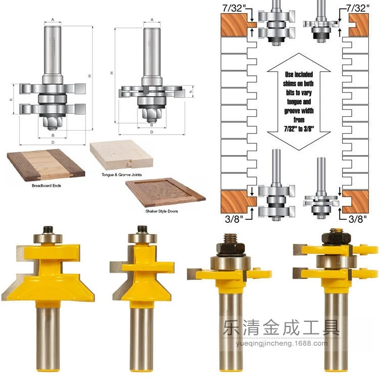 4 Bit Tongue & Groove and V-notch Router Bit Set - 1/2" Shank Line knife Woodworking cutter Tenon Cutter for Woodworking Tools