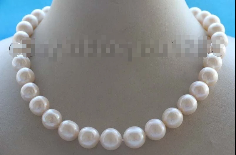 

FREE SHIPPING 17.5" Genuine Natural 11.5-13mm White Round Pearl Necklace 9K zircon #f1966 (A0511)
