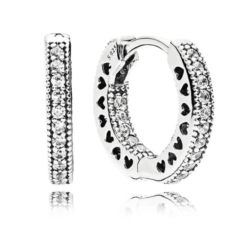 

Stylish Authentic 925 Sterling Silver Pans Earrings For Women Trendy Small Hearts Of Earring Hoops Fine Europe Jewelry Gift