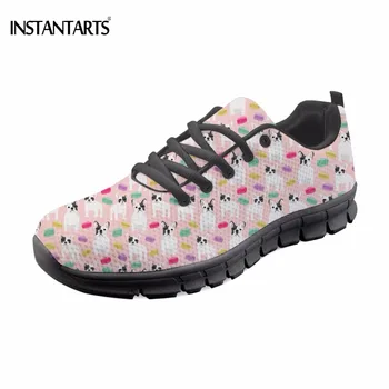 

INSTANTARTS Comfortable Breathable Girl Summer Mesh Flats Shoes Cute 3D Dog French Bulldog Floral Print Sneakers Casual Footwear