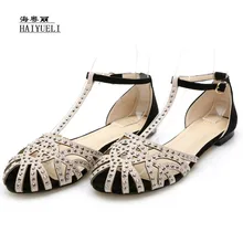 Женские туфли на плоской подошве; Большие размеры 31–47 для женская обувь новые летние Стразы модные сандалии Для женщин удобная повседневная обувь