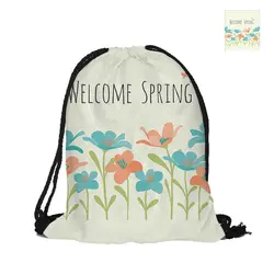 Добро пожаловать весна милые цветы Печать Drawstring Рюкзак моды полиэстер Сумки для Для женщин Для мужчин ребенок чехол Рюкзаки