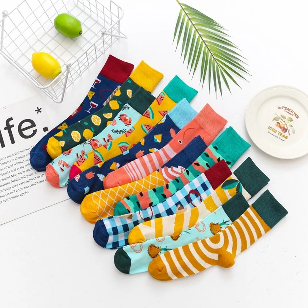 Унисекс для мужчин и женщин смешное искусство картина с фруктами носки модный скейтборд носки зимние теплые хлопковые носки с круглым вырезом Смешные носки Харадзюку