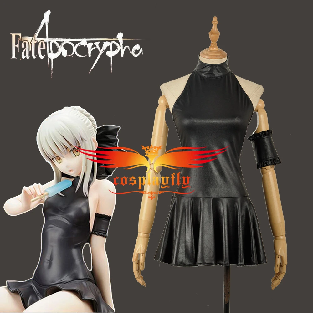 

FATE/Apocrypha Saber Girls Black Dress Swimwear Swimsuit Suit Sukumizu Sexy Cosplay Costume Open Back Sleeveless Skirt Clothing