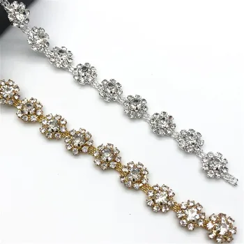 

5 Yards/lot Silver/Gold Flower Crystal Trim Rhinestone Chain for DIY Clothes Accessory Dress Belts Headpiece Jewelry Decoration