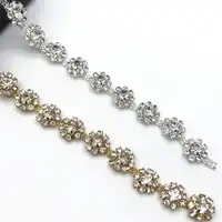 5 หลา/lot เงิน/ทองดอกไม้คริสตัล Trim Rhinestone Chain สำหรับ DIY เสื้อผ้าอุปกรณ์เสริมชุดเข็มขัดเครื่องประดับเครื่องประดับตกแต่ง