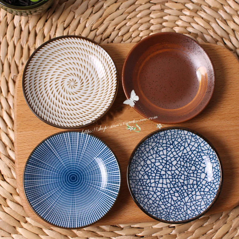 

3.5 8 inches On sale, Stripe geometry plate flavoring sauce seasoning dishes, saucer 4 patterns/set porcealin plate ceramic dish