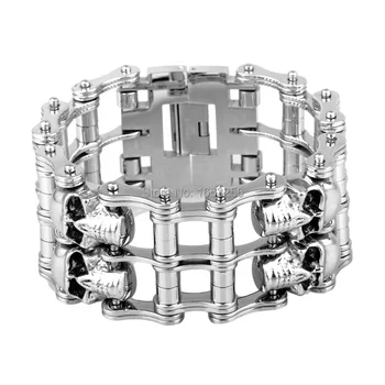 

Gothic Men's 9" 38mm Stainless Steel Mens double Motorcycle Biker Skull Cool Bangle Bracelet Heavy Cool