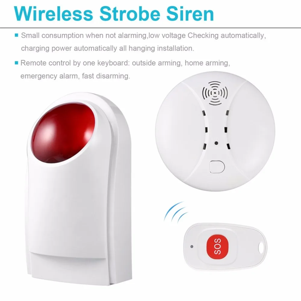 

4pcs/set Outdoor Waterproof Wireless Smoke Detector Strobe Siren with Backup Battery For Home Alarm Systems Home Security