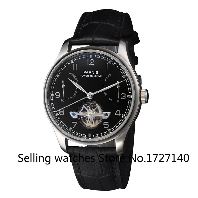 

43mm Parnis Power Reserve/ black Dial Perf Automatic Men's Watch p009
