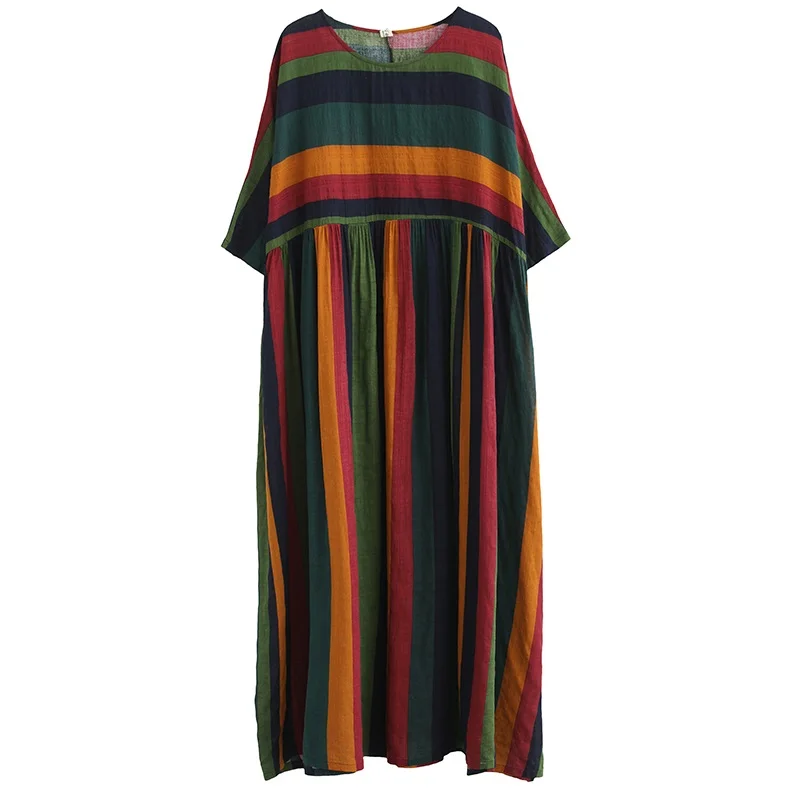 Vestido de verão longo feminino, algodão listras