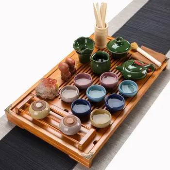 

Solid Wood Tea Tray Purple Sand Kung Fu Tea Set Gaiwan Teacups Teapot Household Office Creative Tea Table Combination