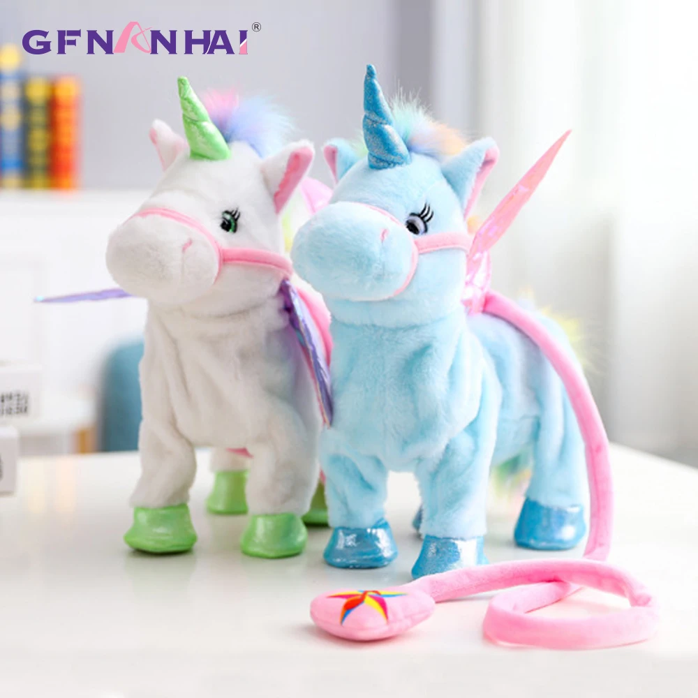 1pc 35cm Electronic Walking Singing Unicorn Plush Toy Leash Robot