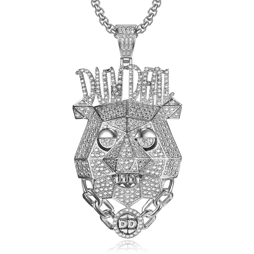Custom Desgin hiphop Iced out jewelry  Lion Head Pendant With  Bling Cubic Zircon Men's Hiphop Necklace Jewelry For Gift (1)