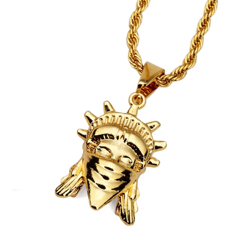 Men Women vintage classic necklace Gold Colour freedom goddess Virgin Mary Pendant Chain hip hop Necklace