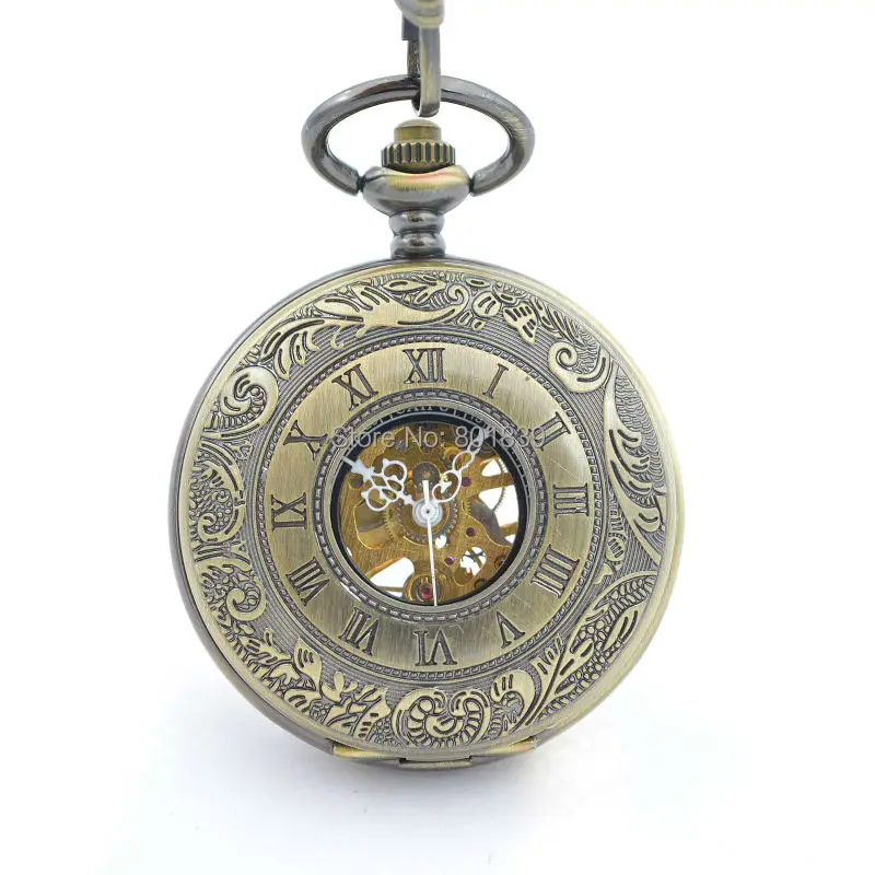 H180 Bronze Tone Vintage Classical Delicacy Carved Case hand Wind Up