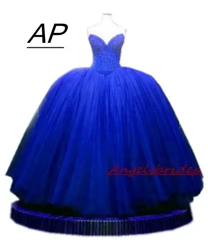 

ANGELSBRIDEP New Arrive Royal Blue Sweet 16 Ball Gown Quinceanera Dresses Sparking Beading Corset Tulle Formal Debutante Gown