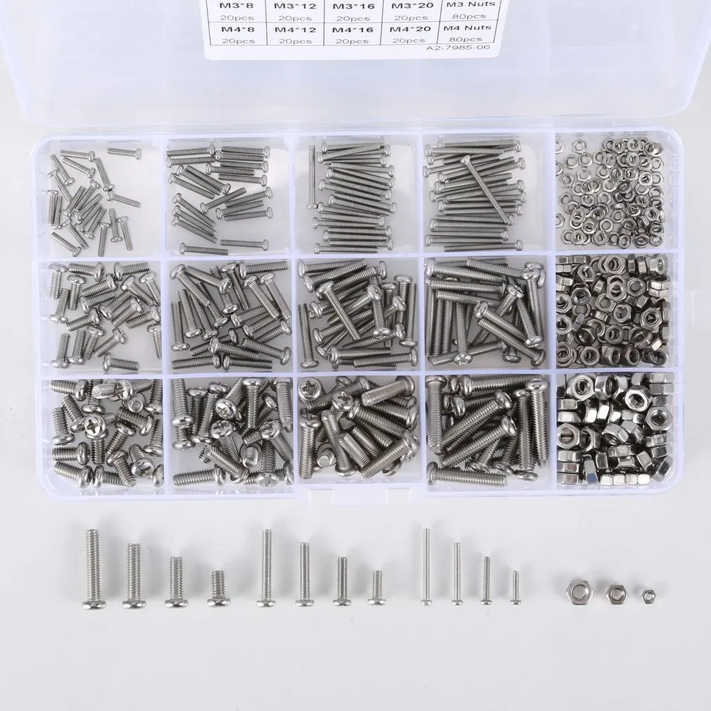 

480PCS Stainless Steel Cross Recessed Pan Head Screws Phillips Screws Assortment Kit Screws And Nuts Set M2/3/4 8-20mm
