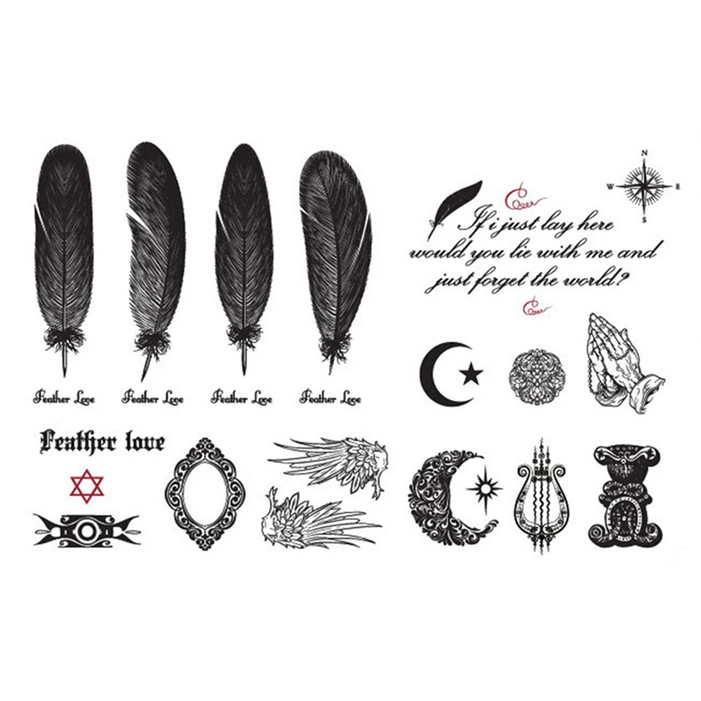 14,5*9,5 см перья крылья Английский алфавит татуировки наклейки Метки Луна узор водонепроницаемый временный боди-арт татуировки 1 шт