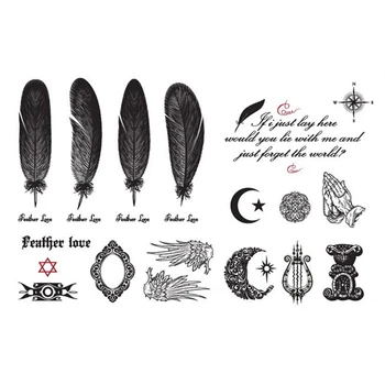 

14.5*9.5cm Feathers English Alphabet Tattoo Stickers Skin Tags Moon Pattern Waterproof Body Art Temporary Tattoo 1PCS