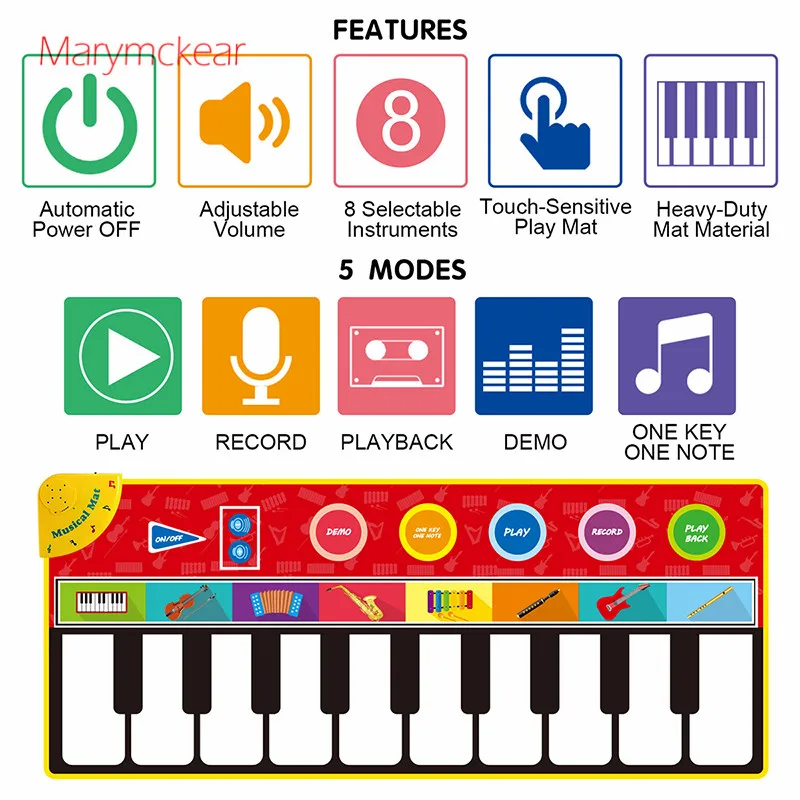 Large Size Baby Musical Carpet Keyboard Play Mat Music Instrument Piano Mat Educational Toys for Children Kids Gifts > - Цвет: as the picture