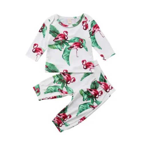 Newborn Infant Baby Girl Flamingos Clothes Long Sleeve Tops Romper