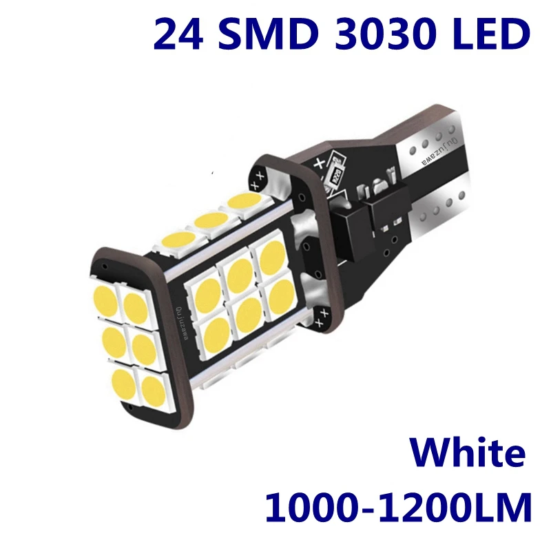 2 шт. T15 W16W 921 912 супер яркий 1200Lm 3030 SMD СВЕТОДИОДНЫЙ CANBUS без ошибок OBC автомобильный резервный фонарь лампа Хвостовая лампа ксеноновая белая - Испускаемый цвет: 24 SMD 3030 LED