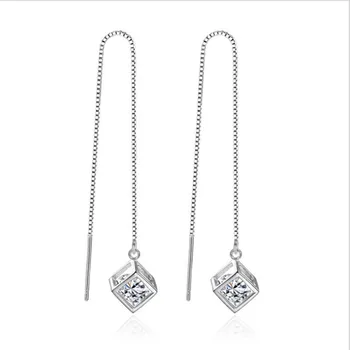 

LUKENI Popular Female Tassel Drop Earrings For Girl Party Accessories Top Quality Silver 925 Earrings Crystal Cube Women Jewelry