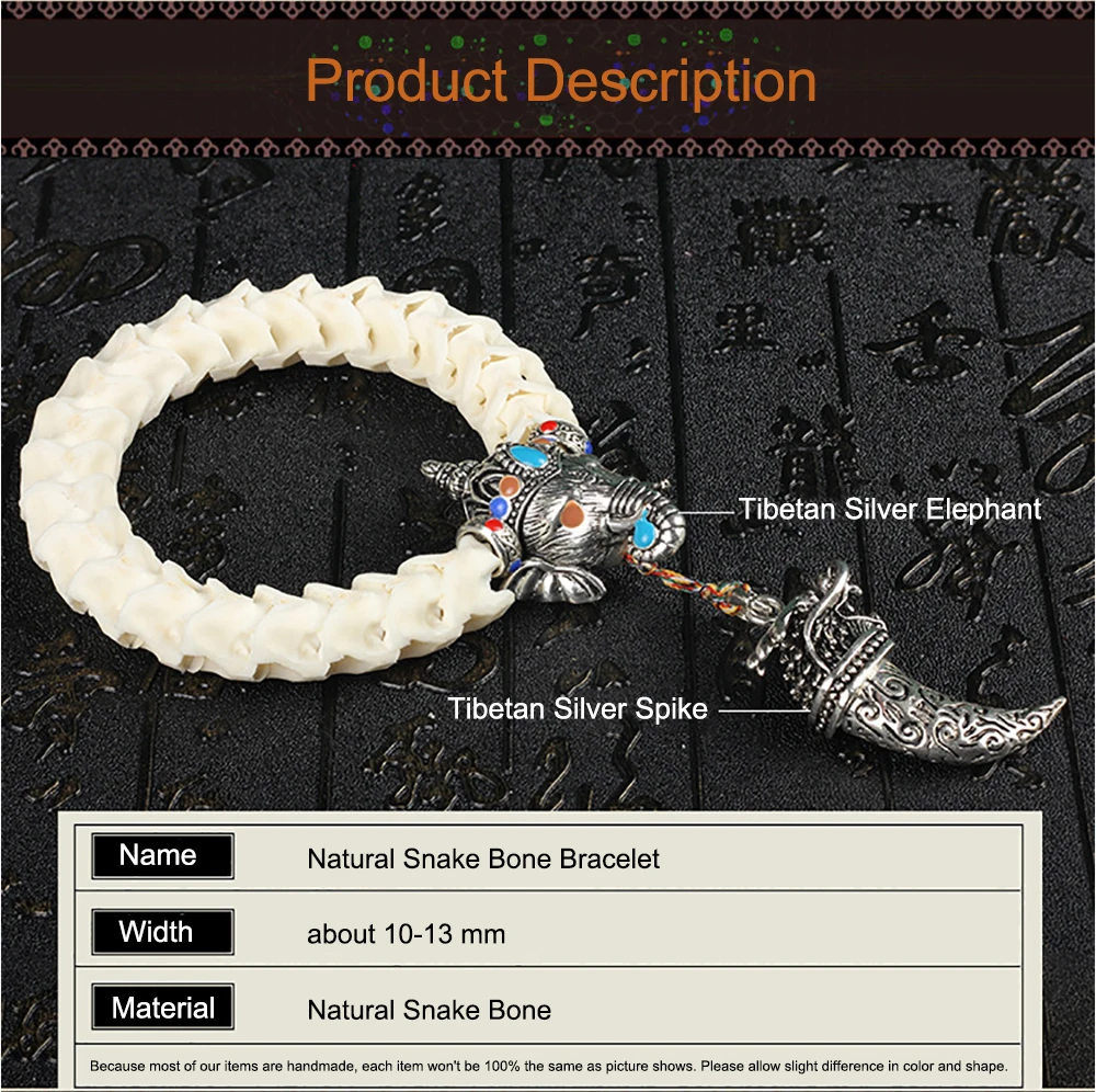 BOEYCJR Таиланд натуральная змеиная кость браслеты и браслеты модные украшения Серебряный Тибетский Слон браслет для женщин или мужчин