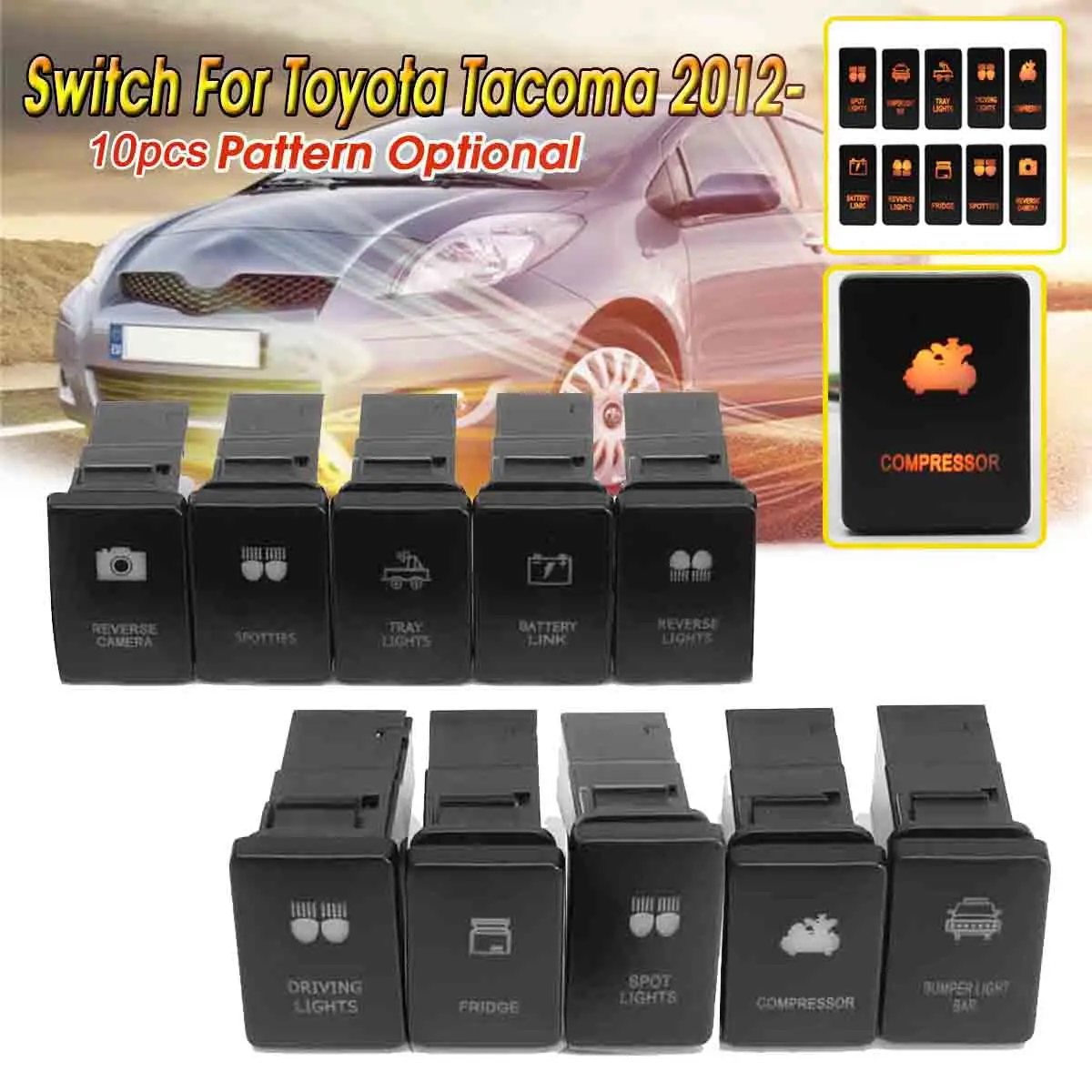 

1pc 12V Push Switch Cable Etching LED Light Bar Winch Power For Toyota Tacoma 2012
