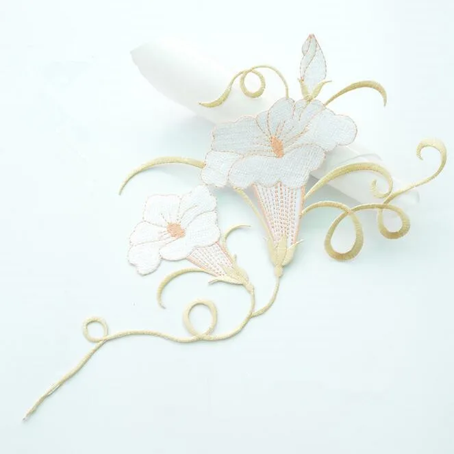 

Exquisite White Color Orchid Morning Glory Flower Patch for Cloth Fabric Sticker Iron On Patch Craft Sewing Repair Embroidered