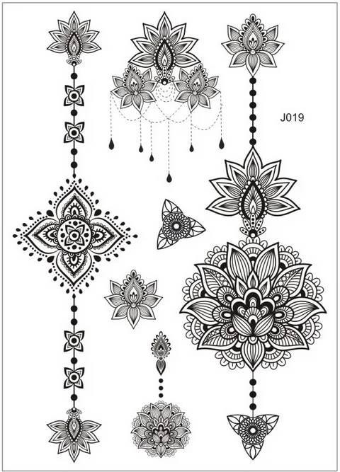 1 шт. индийский Арабский Дизайн Кружева флэш Племенной Черный Белый хна татуировки паста поддельные татуировки стикер девушки на теле руки чокер J019B - Цвет: J19B