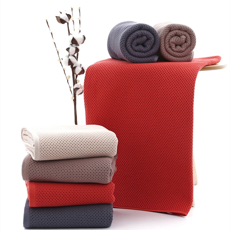 

2018 New Arrival Solid Color Honeycomb Towel Super Absorbent Portable Face Towels Travel Bath Towel For Home Hotel Size 70x140cm