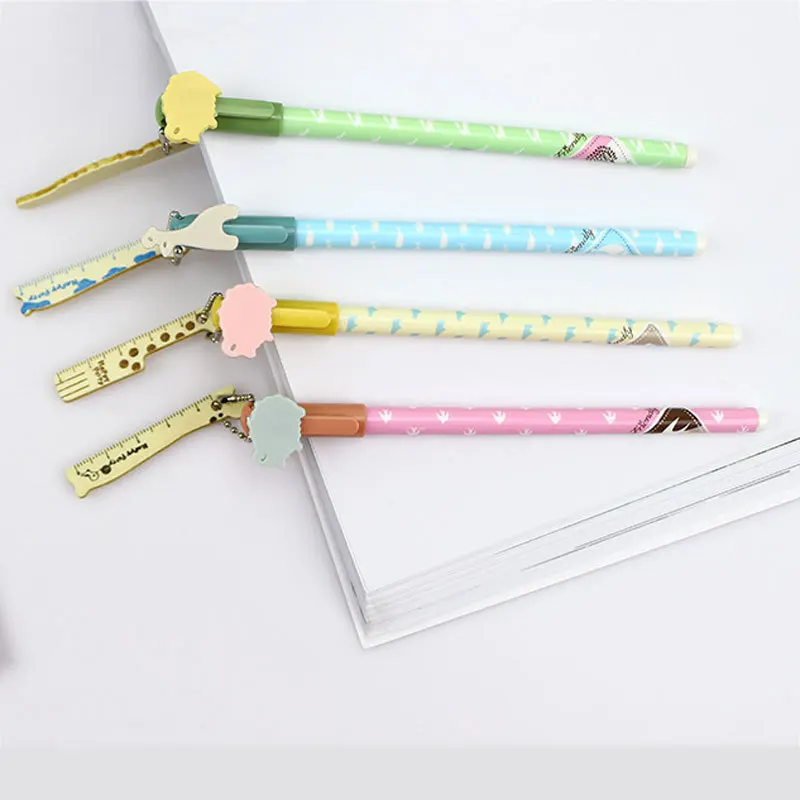 

1 pcs Korean creative stationery cute wooden ruler Animal Pendant small refreshing neutral pen black pen