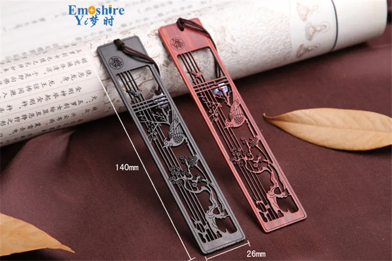Emoshire High-grade solid wood bookmarks set Creative classic Meilan bamboo chrysanthemum sandalwood sandalwood bookmarks custom gift TSQ01 (9)