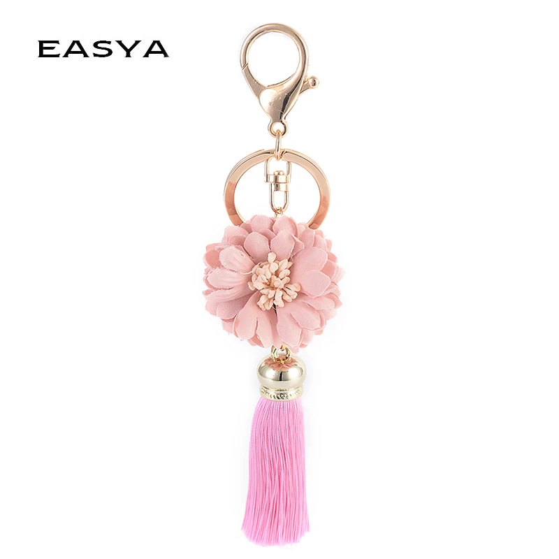 

EASYA 2017 Trendy 3 Colors New Fashion Casual Flower Tassel Women Keychain Bag Pendant Alloy Car Keyring Handmade Gift CHY-4362