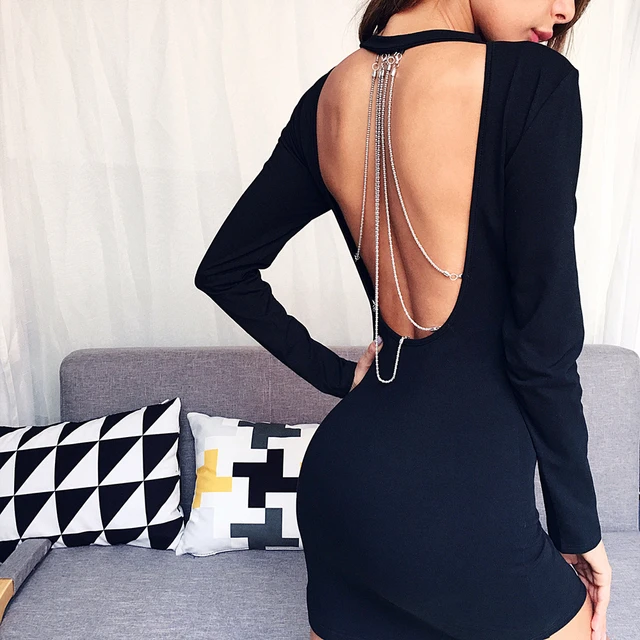 Sexy Dress 3 Color Solid Black White Women O Neck Long Sleeve ...