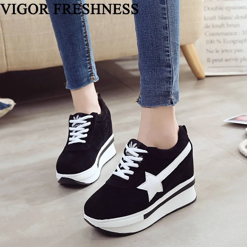 

VIGOR FRESHNESS Women Platform Shoes Spring Sneakers Woman Pumps High Hidden Heels Ladies Wedges Shoes Autumn Female Pumps WY430