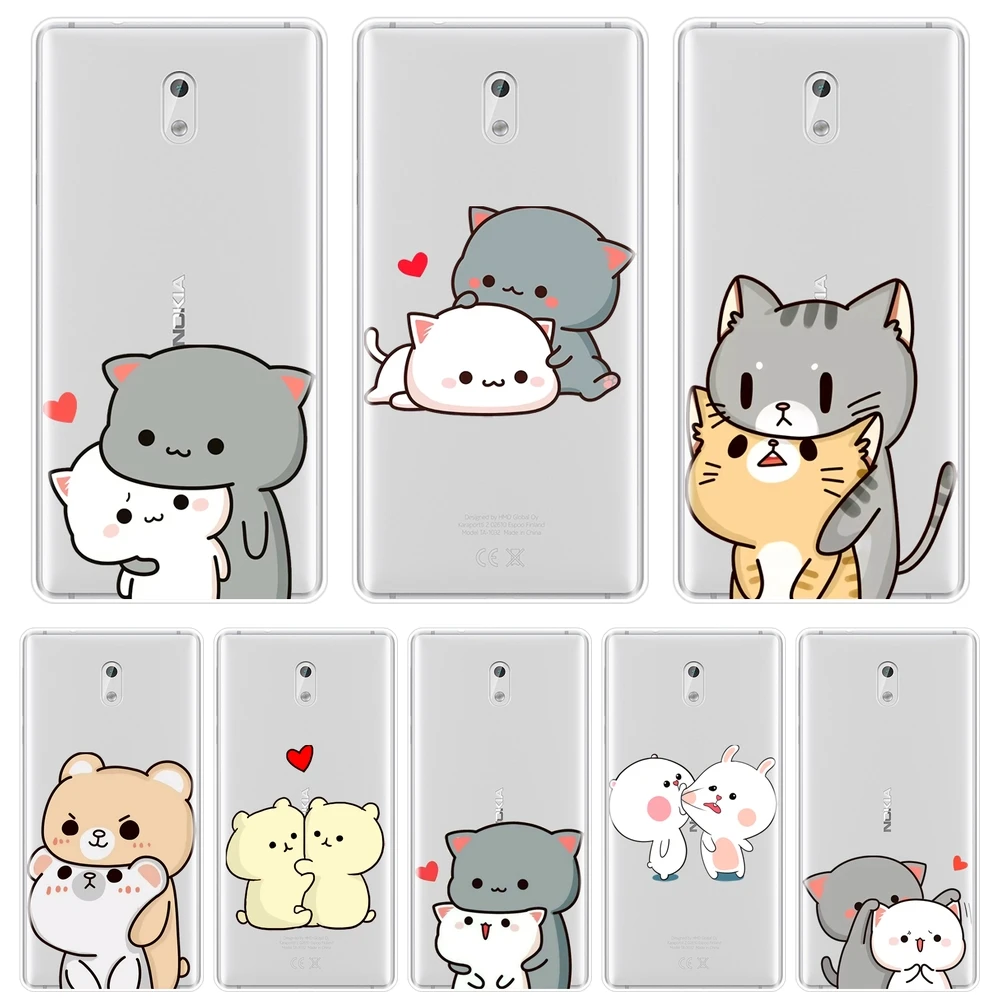 ТПУ Забавный мультяшный Kawaii сердце Милая кошка девушка телефонный чехол для Nokia X6