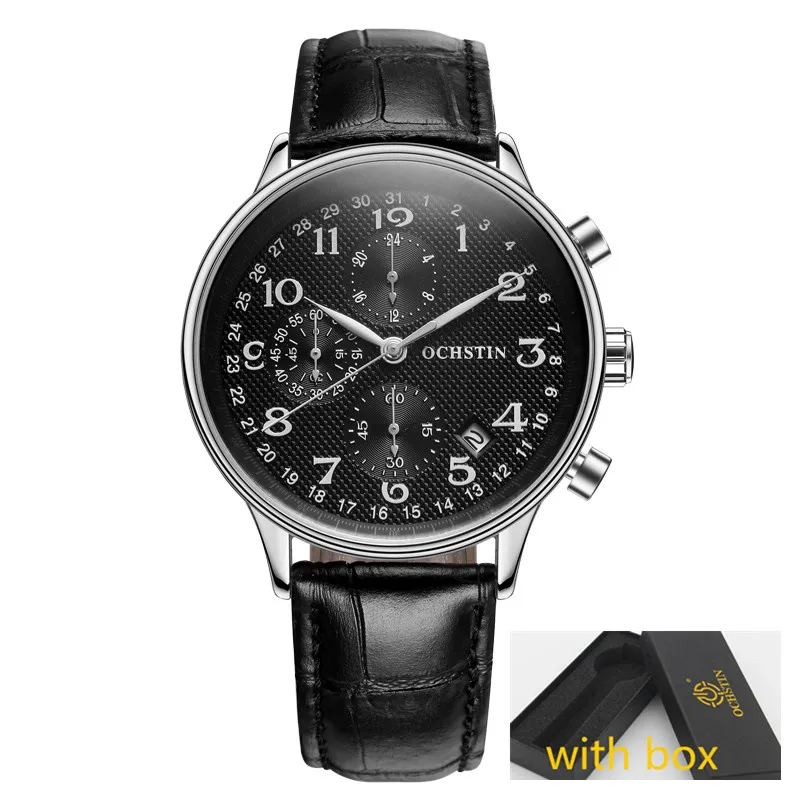 montre homme Роскошные Брендовые мужские часы спортивные часы мужские кварцевые часы-хронограф мужские наручные часы relojes hombre - Цвет: Silver Black050C Box