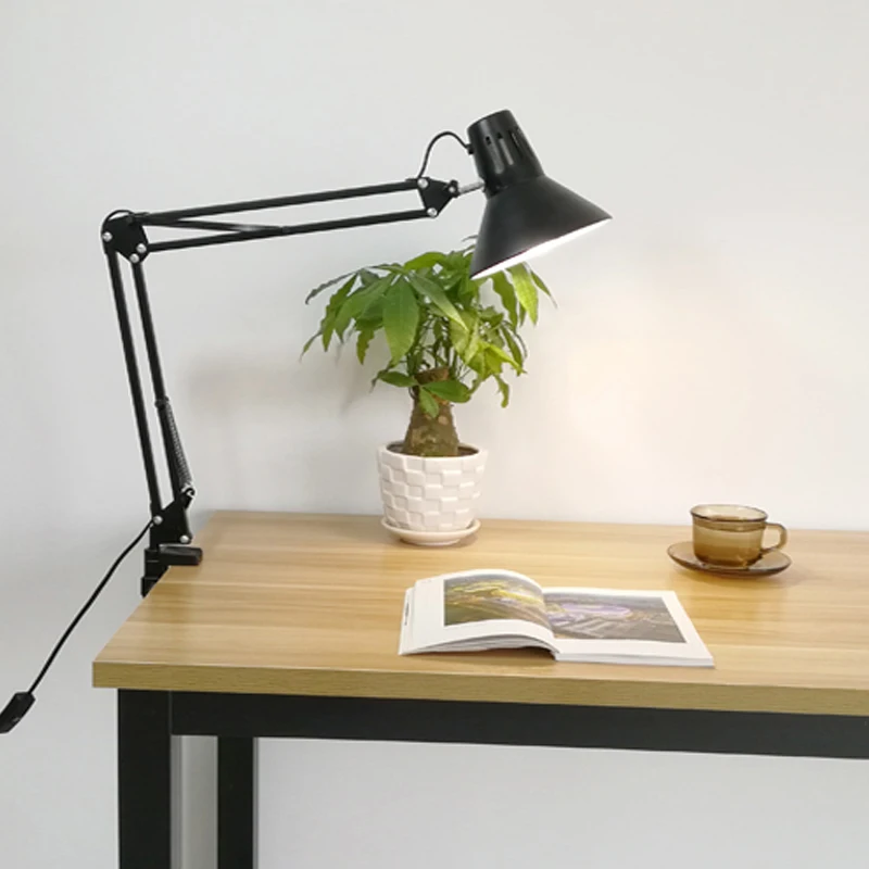 Гибкая Настольная лампа с поворотным кронштейном, черный/белый Настольный светильник, лампа для чтения для дома, офиса, студии, учебы, 110 В-240 В