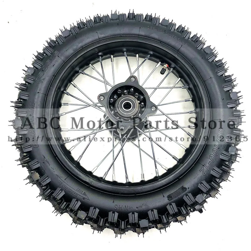 80/100-12 Guangli Tyres 1.85 x 12inch Rear Rims Wheel Steel Hub Black Wheels 32 spoke 15mm axle hole dirt pit bike Kayo Apollo