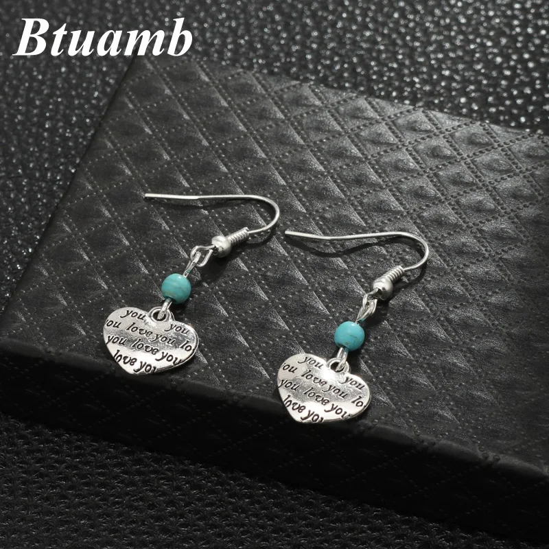 

Btuamb Vintage Big Love Heart Dangle Earrings for Women Charm Jewelry Bohemian Natural Stone Carved Beads Earrings Femme Brincos