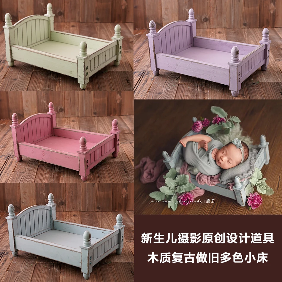 Baby original retro small wooden bed newborn photography props studio accessories props