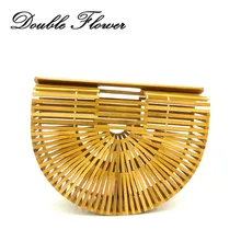 

Double Flower Women Fashion Day Clutches Wood Clutch Handbags Bamboo Top Handle Bags Summer Beach Ladies Causal Totes Bag